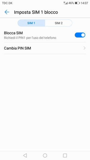 Seleziona SIM 1 o SIM 2 e seleziona Cambia PIN SIM