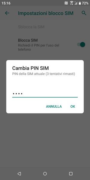 Inserisci PIN della SIM attuale e seleziona OK