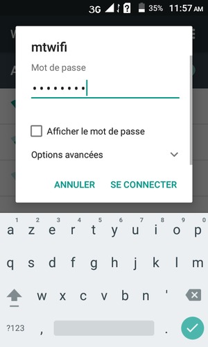Saisissez le mot de passe du Wi-Fi et sélectionnez SE CONNECTER