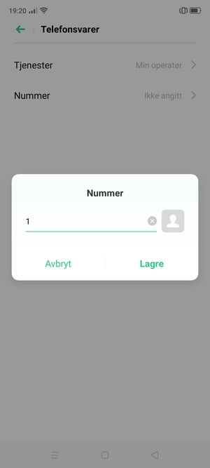 Skriv inn Telefonsvarernummer og velg OK
