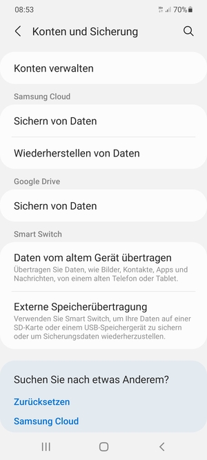 Scrollen Sie zu Google Drive und wählen Sie Sichern von Daten