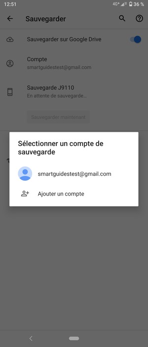 Sélectionnez votre compte de sauvegarde