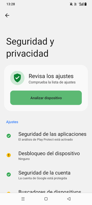 Para activar su bloqueo de pantalla, vaya al menú Seguridad y privacidad y seleccione Desbloqueo del dispositivo
