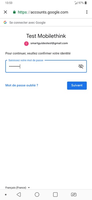 Saisissez votre mot de passe et sélectionnez Suivant
