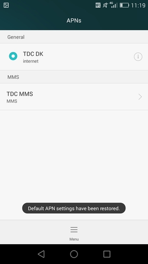 Your phone will reset to default Internet and MMS settings
