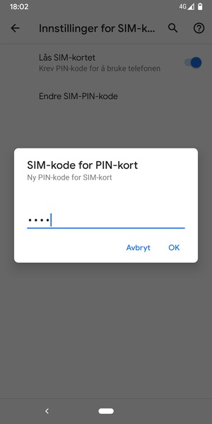 Skriv inn Ny PIN-kode for SIM-kort og velg OK