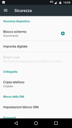 Per attivare il blocco dello schermo, vai al menu Sicurezza e seleziona Blocco schermo