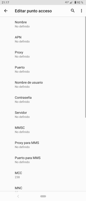 Introduzca la información de MMS
