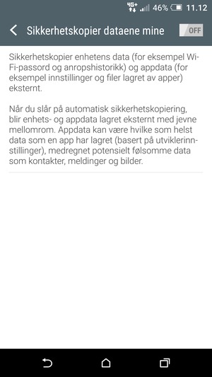 Slå på Sikkerhetskopier dataene mine