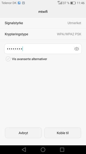 Skriv inn Wi-Fi-passord og velg Koble til