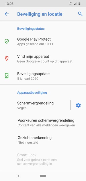 Om uw schermvergrendeling te activeren, ga naar het Beveiliging en locatie-menu en selecteer Schermvergrendeling