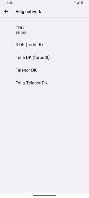 Velg en nettverksoperatør fra listen