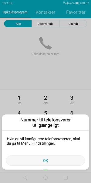 Hvis din telefonsvarer ikke er sat op, vælg OK