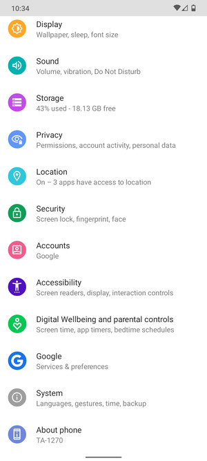 Scroll to and select Security