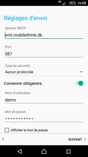 Saisissez l'adresse du serveur sortant