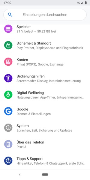 Scrollen Sie und wählen Sie Sicherheit & Standort