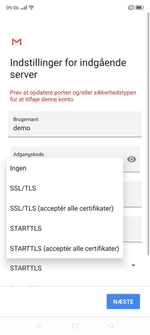 Vælg Ingen og NÆSTE