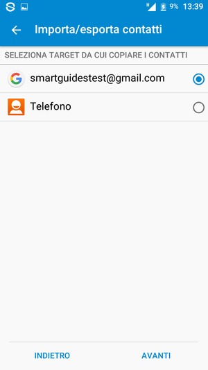 Seleziona il tuo account Google e poi AVANTI
