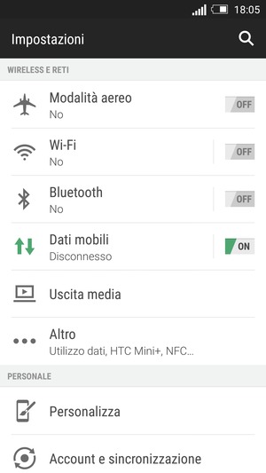 Seleziona Dati mobili