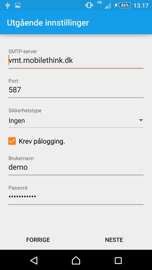 Skriv inn utgående serveradresse