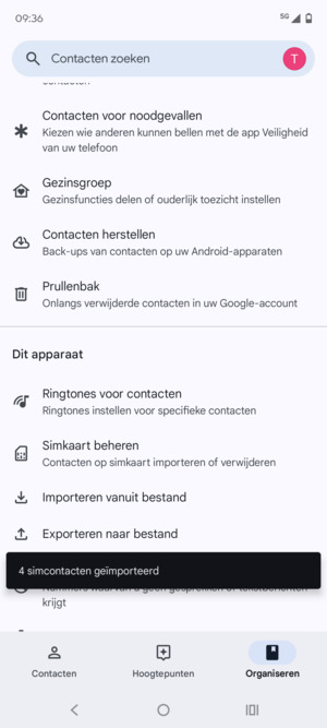 Uw contactpersonen worden opgeslagen naar uw Google-account en naar uw telefoon de volgende keer dat Google gesynchroniseerd wordt.