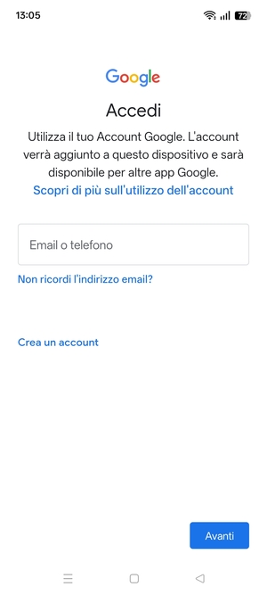 Inserisci il tuo indirizzo Gmail e seleziona Avanti