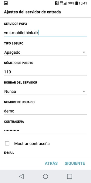 Introduzca dirección del servidor entrada y NOMBRE DE USUARIO. Seleccione SIGUIENTE