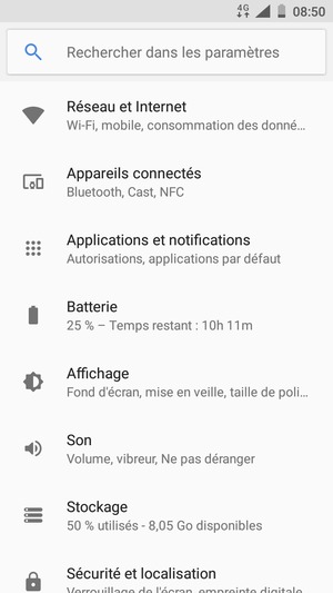Sélectionnez Réseau et Internet