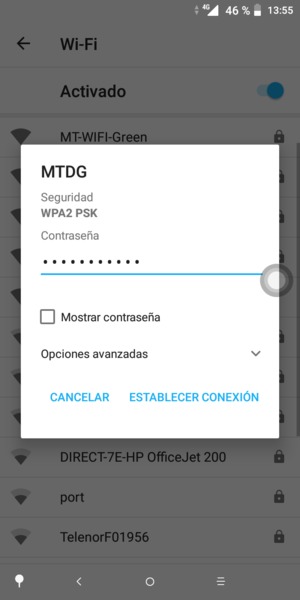 Introduzca la contraseña de Wi-Fi y seleccione ESTABLECER CONEXIÓN