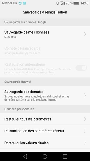Sélectionnez Sauvegarde de mes données