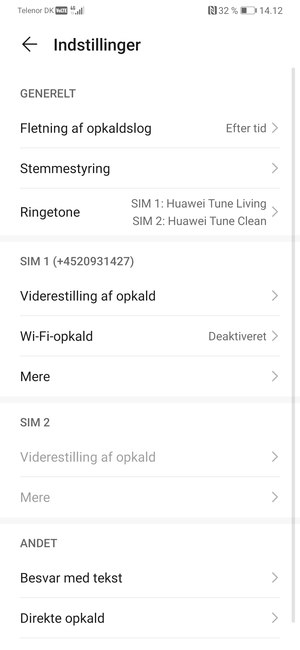 Scroll til SIM 1 eller SIM 2 og vælg Mere