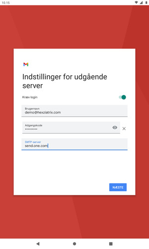 Indtast udgående serveradresse