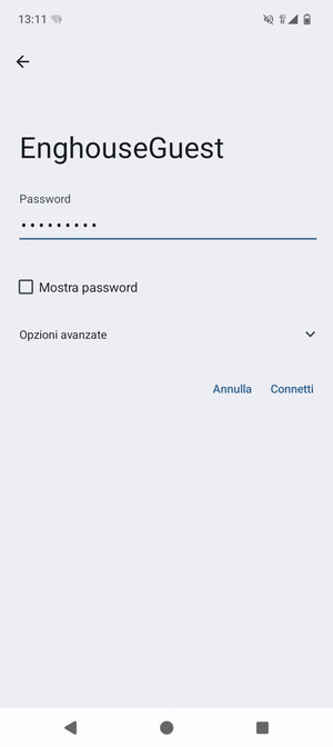 Inserisci la password del Wi-Fi e seleziona Connetti