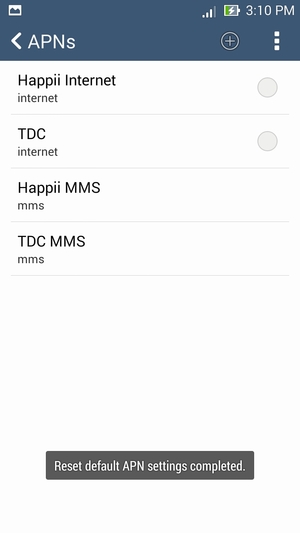 Your phone will reset to default Internet and MMS settings
