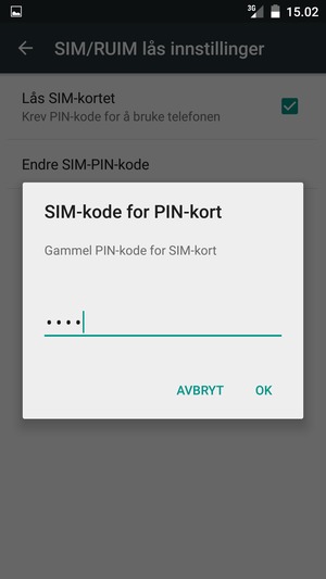 Skriv inn Gammel PIN-kode for SIM-kort og velg OK