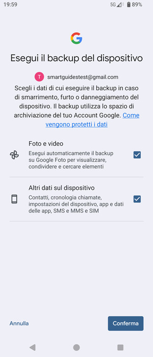 Seleziona le opzioni preferita e poi Conferma