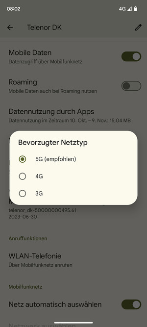 Wählen Sie die gewünschte Option