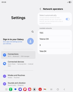 Select a network operator from the list