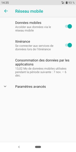 Activer ou désactiver Itinérance