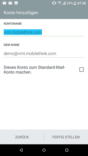 Geben Sie Ihrem Konto einen Namen und geben Sie Ihren Namen ein. Wählen Sie FERTIG STELLEN
