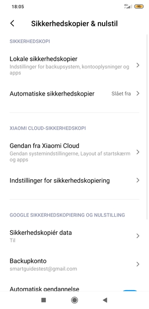 Vælg Backupkonto