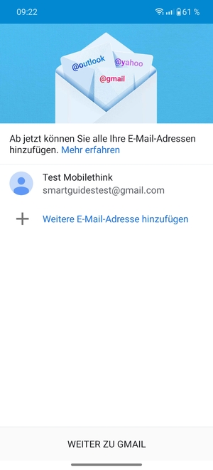 Wählen Sie WEITER ZU GMAIL