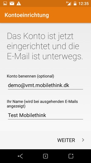 Geben Sie Ihrem Konto einen Namen und geben Sie Ihren Namen ein. Wählen Sie WEITER