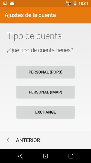 Seleccione PERSONAL (POP3) o PERSONAL (IMAP)