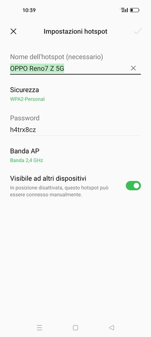 Inserisci una password dell'hotspot Wi-Fi di almeno 8 caratteri e seleziona OK
