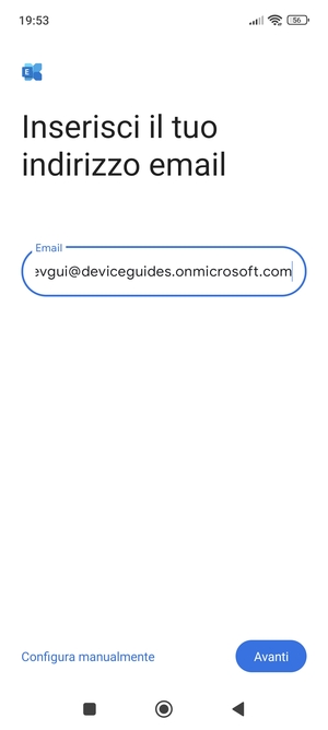 Inserisci il tuo indirizzo email e seleziona Configura manualmente