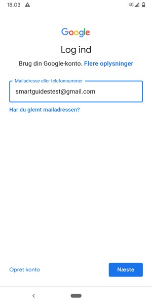 Indtast din e-mailadresse og vælg Næste