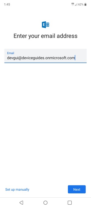 Enter your E-mail address and select Set up manually