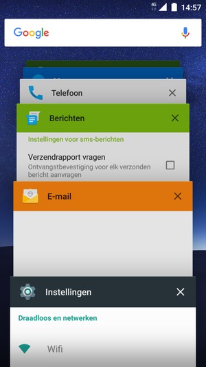 Selecteer het X pictogram om actieve apps te sluiten
