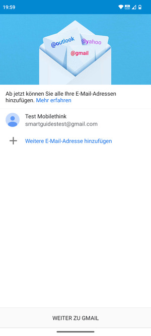 Wählen Sie WEITER ZU GMAIL